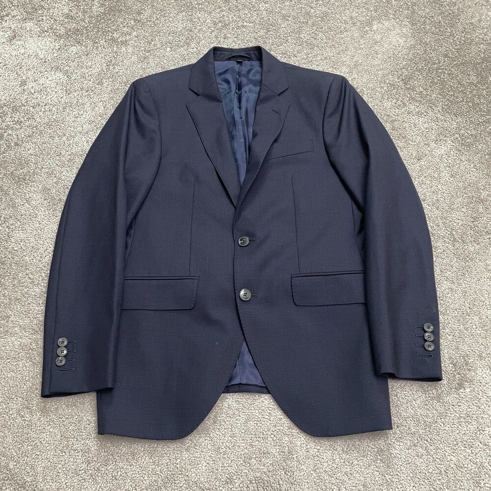Hackett London May Fair Premium Wool Blazer Suit Jacket Mens 38R Navy Blue Plaid
